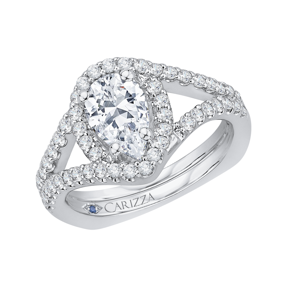 14K White Gold Cushion Diamond Halo Engagement Ring with Split Shank (Semi Mount)