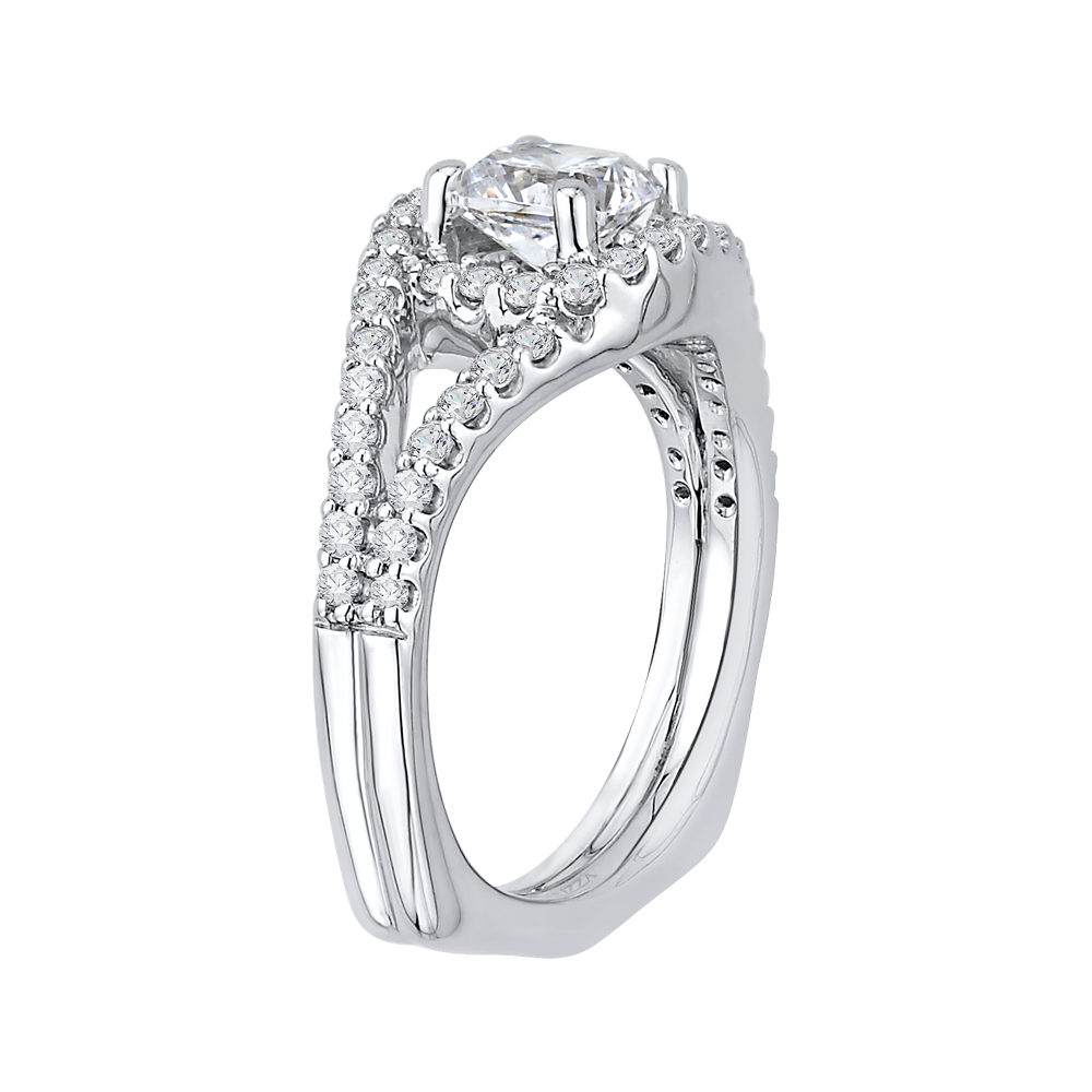 14K White Gold Cushion Diamond Halo Engagement Ring with Split Shank (Semi Mount)