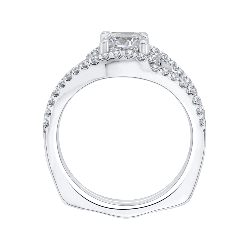 14K White Gold Cushion Diamond Halo Engagement Ring with Split Shank (Semi Mount)