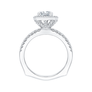 14K White Gold Cushion Diamond Halo Engagement Ring with Euro Shank (Semi Mount)