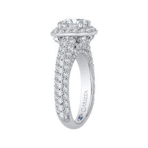 14K White Gold Cushion Diamond Halo Cathedral Style Engagement Ring (Semi Mount)