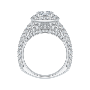 14K White Gold Cushion Diamond Halo Cathedral Style Engagement Ring (Semi Mount)