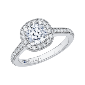 14K White Gold Cushion Diamond Halo Engagement Ring (Semi Mount)