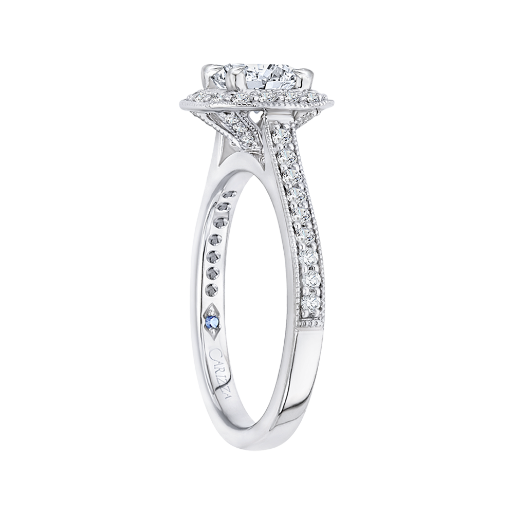 14K White Gold Cushion Diamond Halo Engagement Ring (Semi Mount)