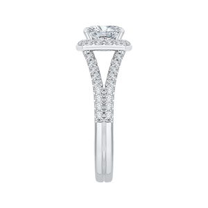 14K White Gold Cushion Cut Diamond Halo Engagement Ring with Split Shank (Semi Mount)