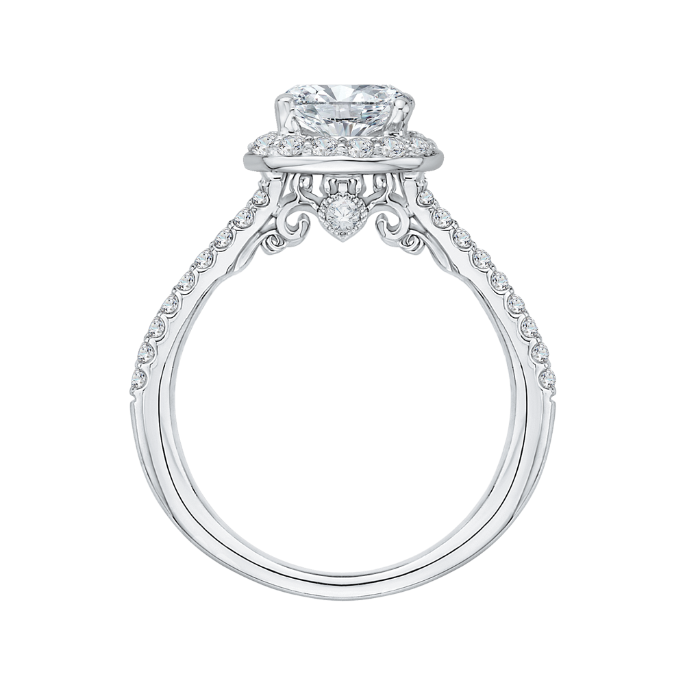 14K White Gold Cushion Cut Diamond Halo Engagement Ring with Split Shank (Semi Mount)