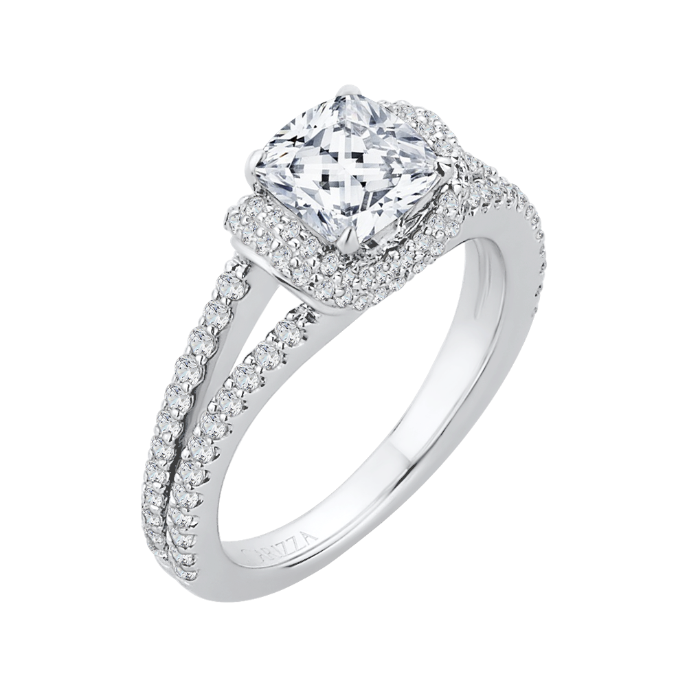 14K White Gold Cushion Cut Diamond Engagement Ring with Split Shank (Semi Mount)