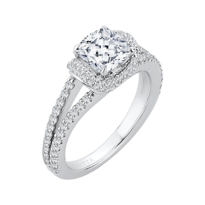 14K White Gold Cushion Cut Diamond Engagement Ring with Split Shank (Semi Mount)