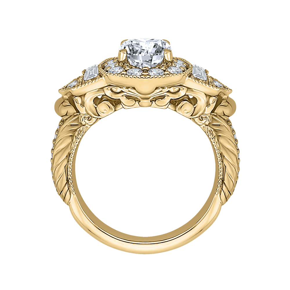 14K Yellow Gold Cushion Diamond Halo Vintage Engagement Ring (Semi Mount)