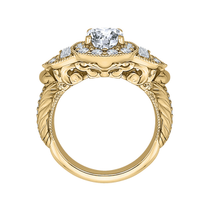 14K Yellow Gold Cushion Diamond Halo Vintage Engagement Ring (Semi Mount)