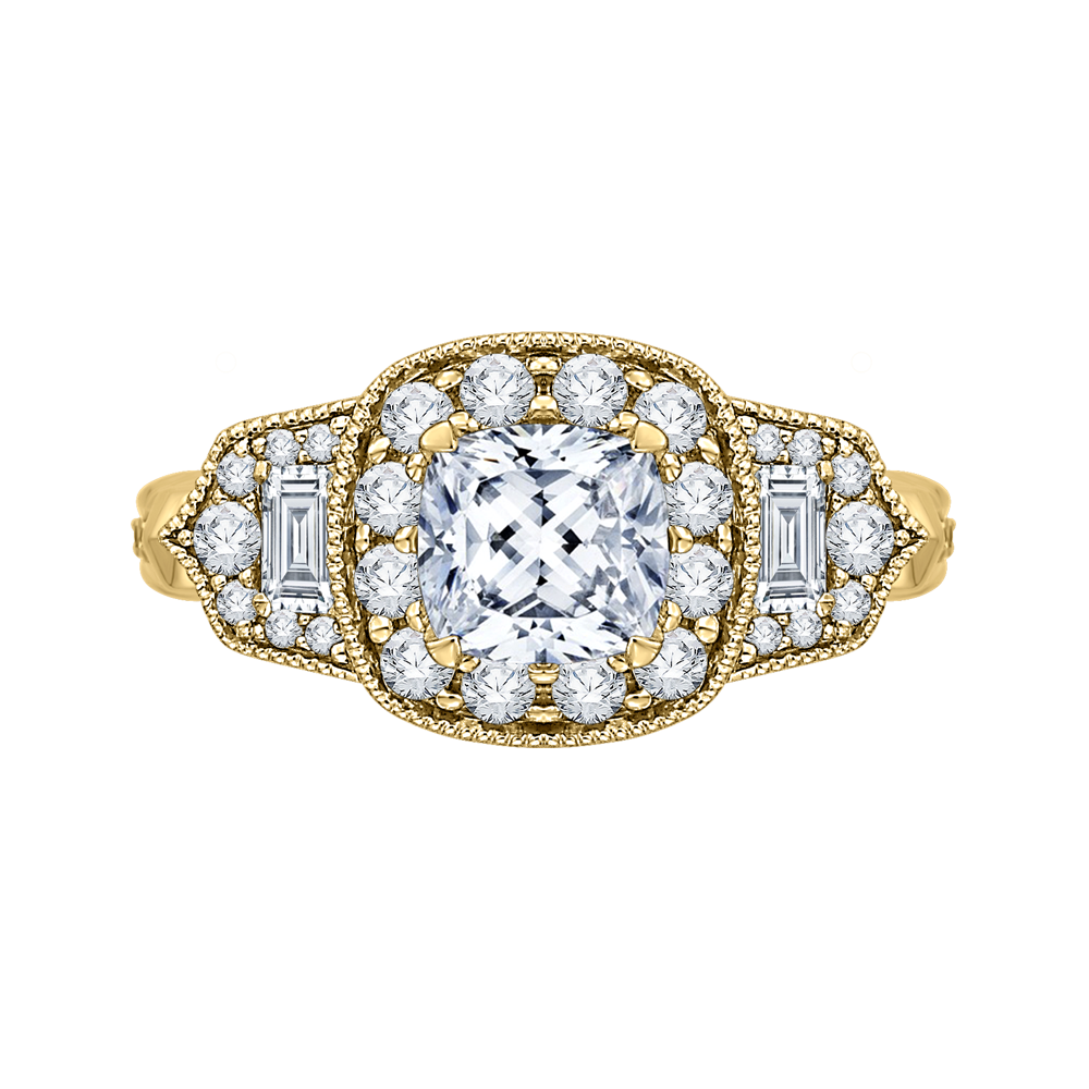 CAU0216E-37-1.50 Bridal Jewelry Carizza Yellow Gold Vintage Cushion Cut Diamond Halo Engagement Rings