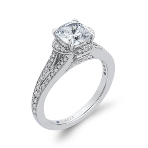 Cushion Diamond Cathedral Style Engagement Ring In 14K White Gold (Semi Mount)