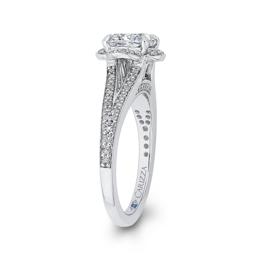 Cushion Diamond Cathedral Style Engagement Ring In 14K White Gold (Semi Mount)