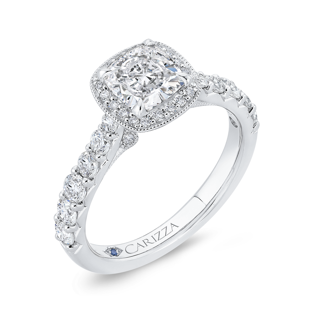 14K White Gold Cushion Diamond Halo Engagement Ring (Semi Mount)