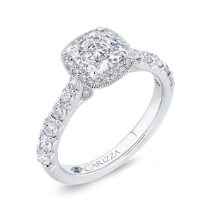 14K White Gold Cushion Diamond Halo Engagement Ring (Semi Mount)