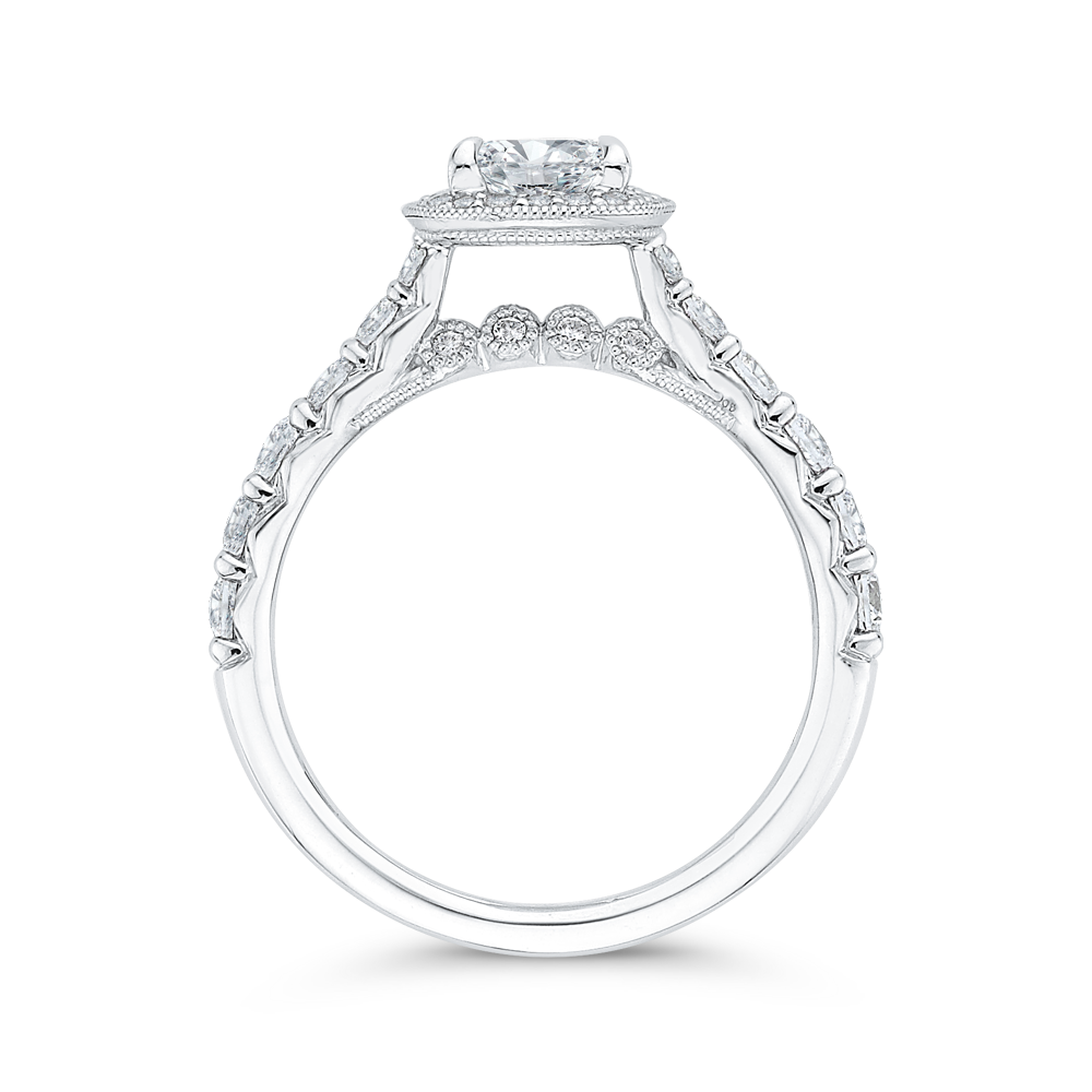 14K White Gold Cushion Diamond Halo Engagement Ring (Semi Mount)