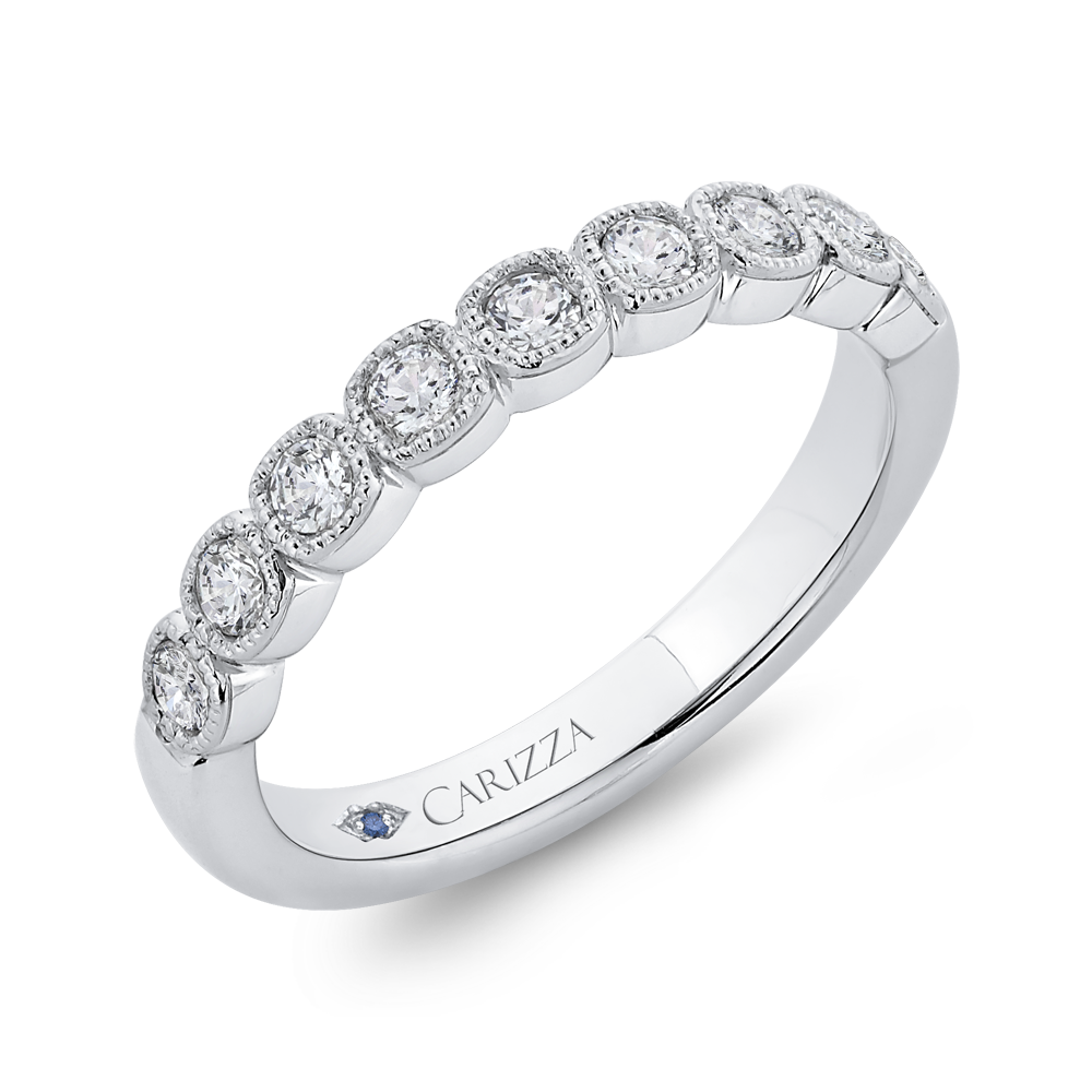 Round Half Eternity Diamond Wedding Band In 14K White Gold