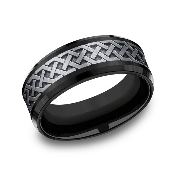 grey tantalum and black titanium two-tone comfort-fit wedding band