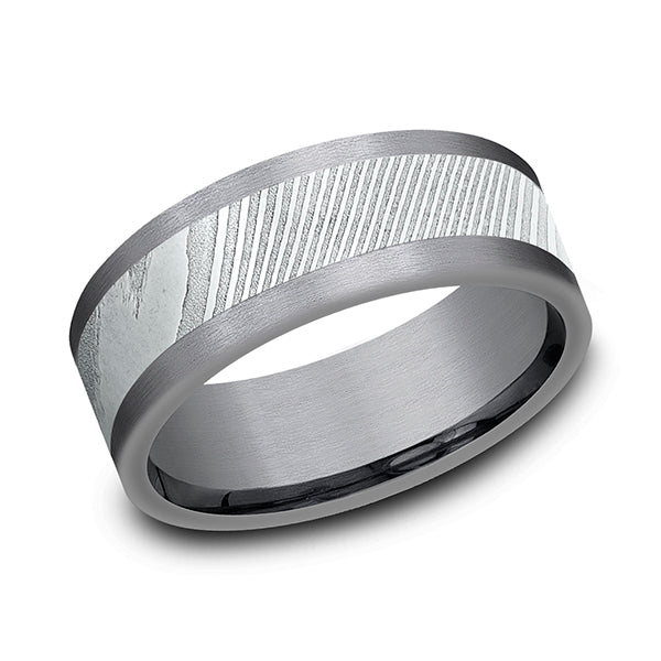 tantalum and damascus steel comfort-fit design wedding band