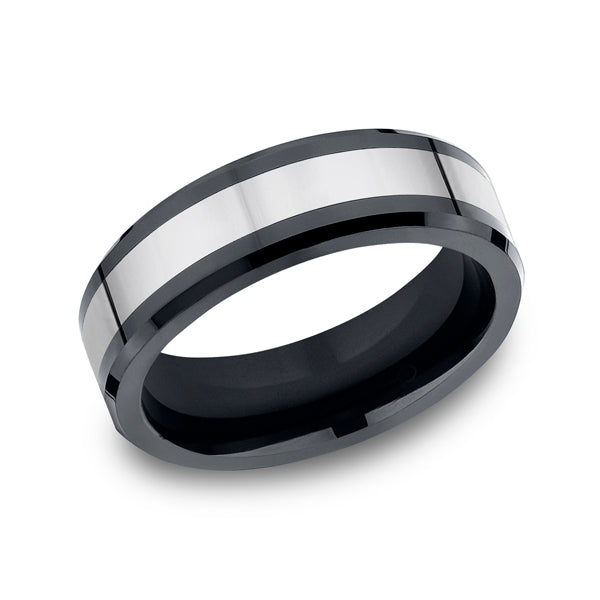 tungsten and seranite two-tone comfort-fit wedding band