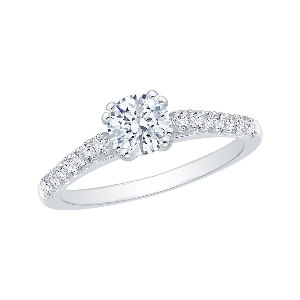 14K White Gold Round Diamond Cathedral Style Engagement Ring