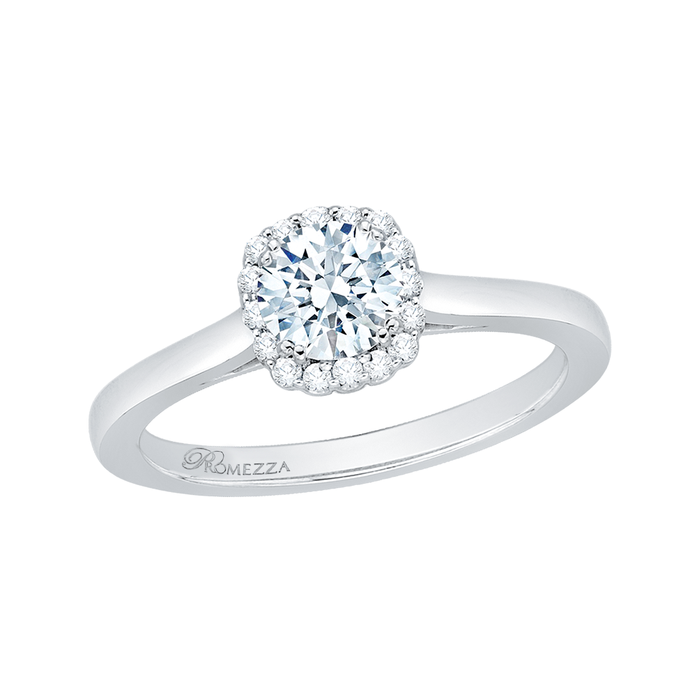 14K White Gold Round Cut Diamond Halo Engagement Ring