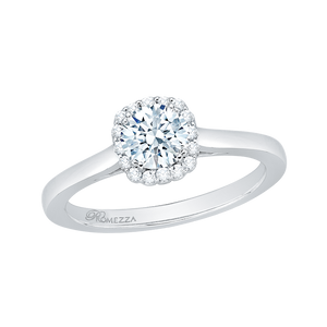 14K White Gold Round Cut Diamond Halo Engagement Ring