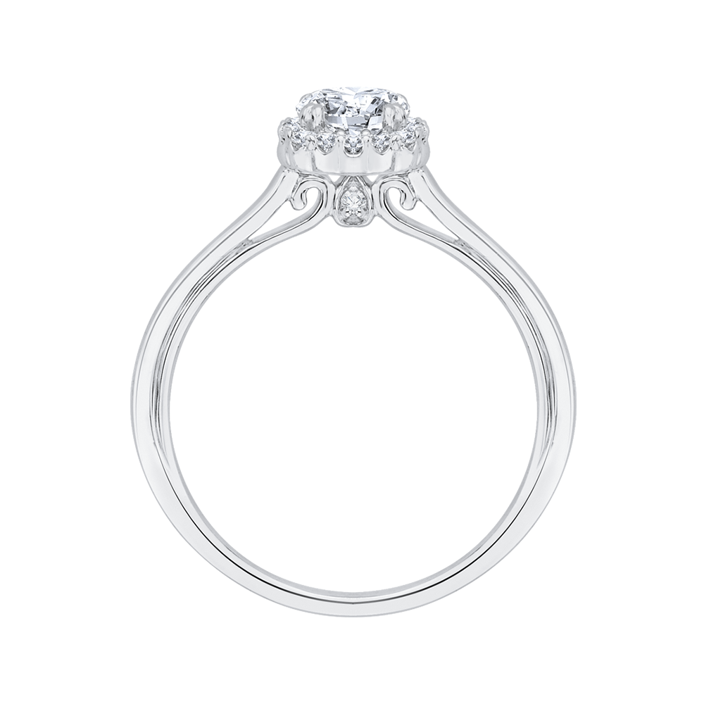 14K White Gold Round Cut Diamond Halo Engagement Ring