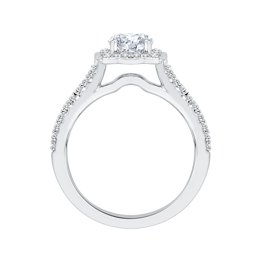 14K White Gold Round Diamond Halo Vintage Engagement Ring