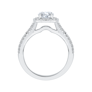 14K White Gold Round Diamond Halo Vintage Engagement Ring