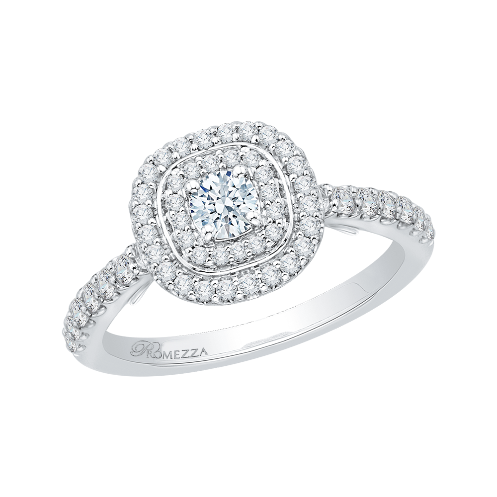 Double Halo Round Cut Diamond Engagement Ring In 14K White Gold