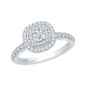 Double Halo Round Cut Diamond Engagement Ring In 14K White Gold