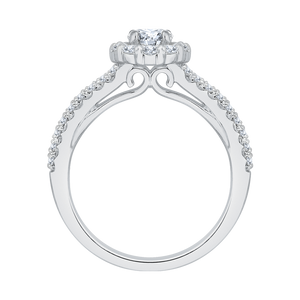 14K White Gold Round Cut Diamond Halo Engagement Ring with Split Shank