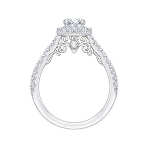 14K White Gold Round Cut Diamond Halo Engagement Ring