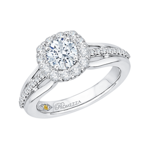 14K White Gold Round Diamond Halo Engagement Ring Set with Split Shank