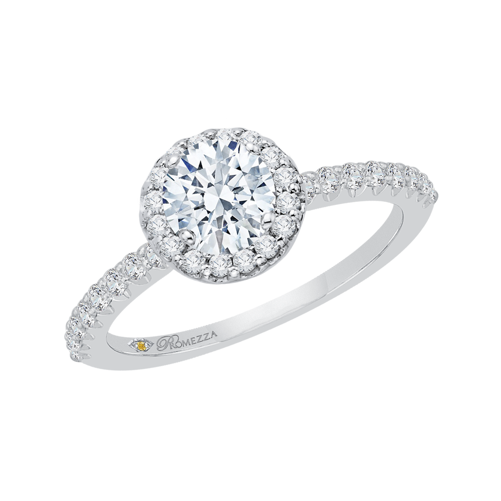 14K White Gold Round Cut Diamond Halo Engagement Ring