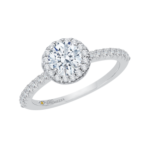 14K White Gold Round Cut Diamond Halo Engagement Ring