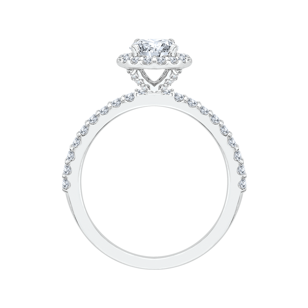 14K White Gold Round Cut Diamond Halo Engagement Ring