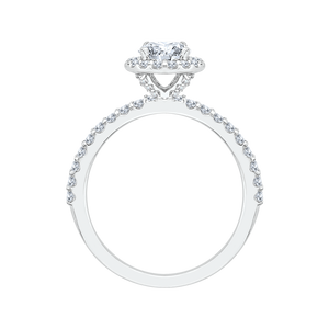 14K White Gold Round Cut Diamond Halo Engagement Ring