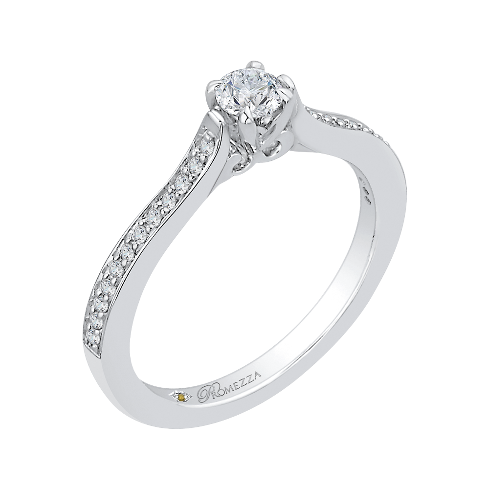 14K White Gold Round Cut Diamond Engagement Ring