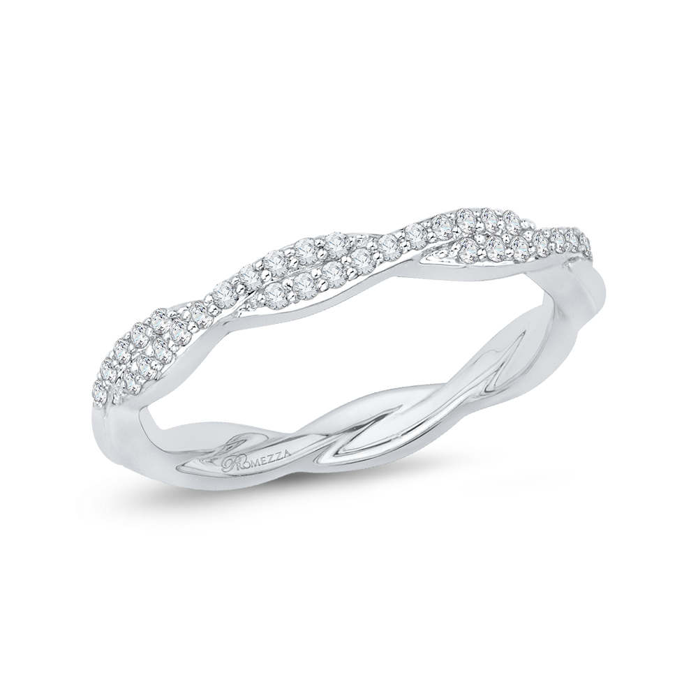 14K White Gold Round Diamond Criss Cross Wedding Band