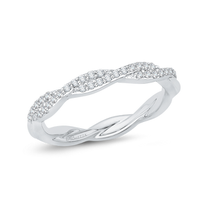 14K White Gold Round Diamond Criss Cross Wedding Band