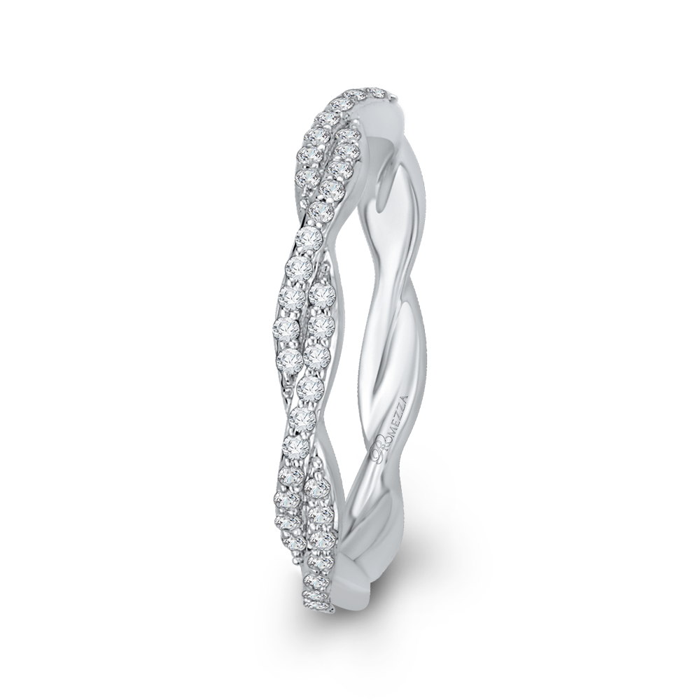 14K White Gold Round Diamond Criss Cross Wedding Band