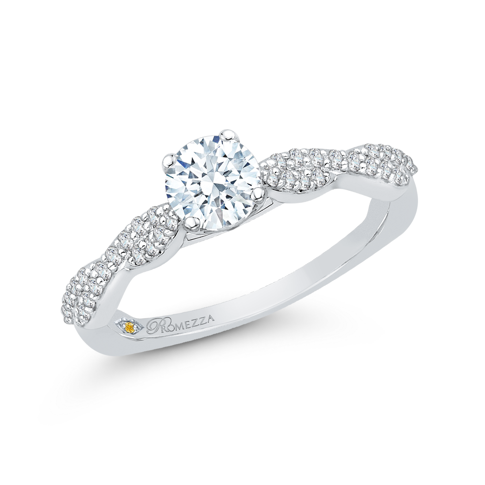 14K White Gold Round Diamond Floral Engagement Ring