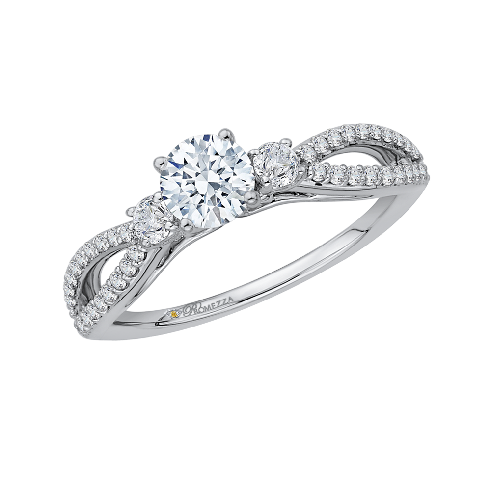 14K White Gold Round Diamond Engagement Ring with Split Shank