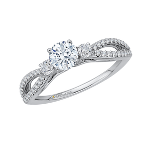 14K White Gold Round Diamond Engagement Ring with Split Shank