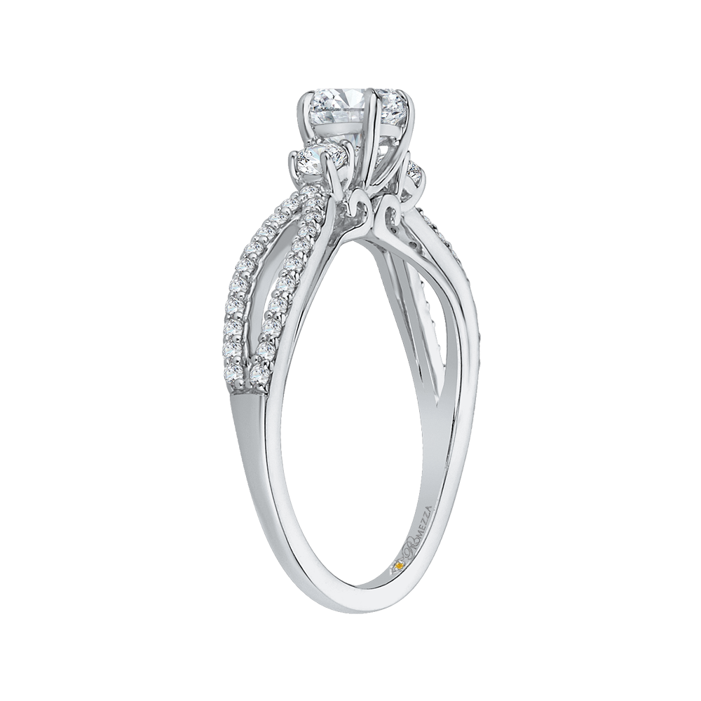 14K White Gold Round Diamond Engagement Ring with Split Shank