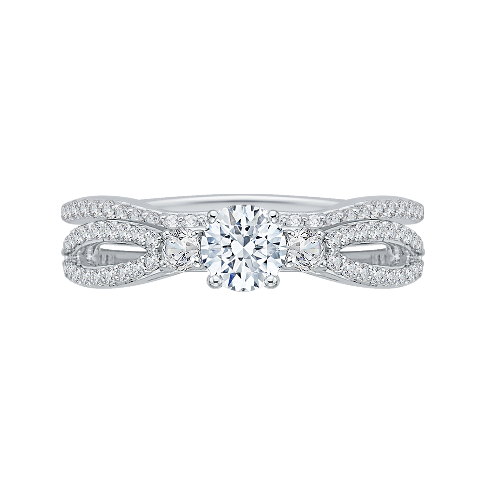 14K White Gold Round Diamond Engagement Ring with Split Shank