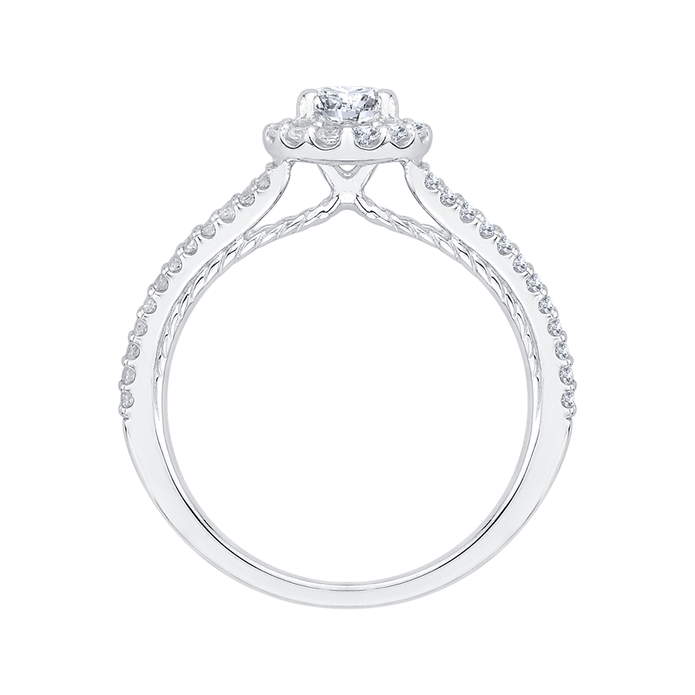 Round Diamond Halo Engagement Ring with Split Shank In 14K White Gold