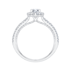 Round Diamond Halo Engagement Ring with Split Shank In 14K White Gold